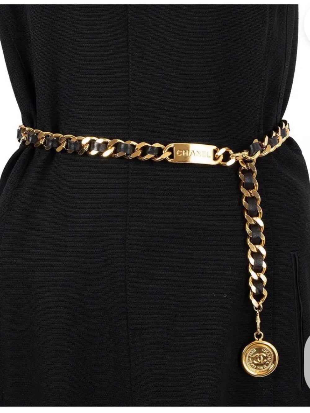Inspired Black and Gold Chain-Link Waist Belt with Signature Coin